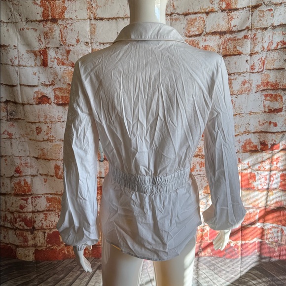 White House Black Market Tie-Waist Embroidered Poplin Shirt - Picture 6 of 7